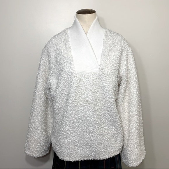 TRAFALUC Zara White Sherpa Sweater Teddy Boucle Cozy Relax fit Sz S Minimalist - Picture 3 of 9
